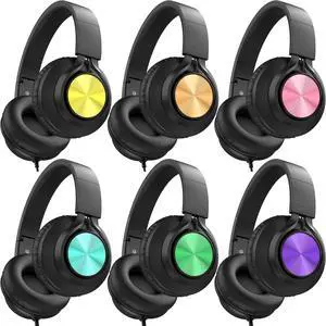Classroom Headphones Bulk 6 Pack - Kids Headphones for School K-12 Class & Teachers, Foldable Wired Headset with Microphone & 3.5mm Jack