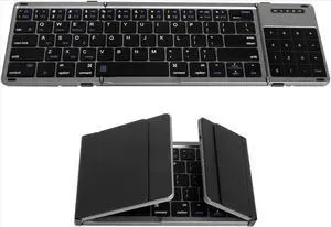 Foldable Keyboard with Touchpad and Numeric Keypad, 2.4G Wireless and Bluetooth, Rechargeable Portable Travel Folding Keyboard with PU Leather