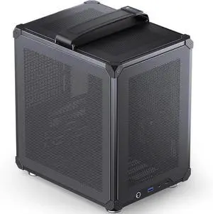Black Mini ITX Handled Mesh PC Case,MB mini-ITX/Mini-DTX, ATX Power Bite (L140mm Max.), 170mm Tower Cooler,Tool-Free Open SFF Case, Black