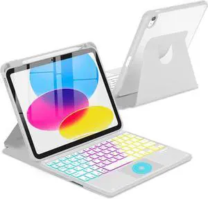 Touchpad Keyboard Case for iPad (A16) 11th 10th Generation, 360 Rotation Cover with Pencil Holder Wireless Backlit Detachable Keypad Gray