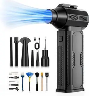 Compressed Air Duster,with 8000mAh Rechargeable Battery, 4-Gear Adjustable Air Blower for Keyboard, Computer, Car, Home Cleaning