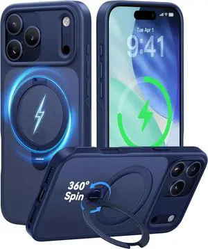 Blue for iPhone 17 Pro Max Case with 360 Spin Magnetic Stand [Camera Protection] [18FT Military Grade Protection] [Fit for MagSafe]