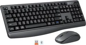 Wireless Keyboard and Mouse Combo, 2.4G/Bluetooth Silent Full-Size Cordless Keyboard Mouse Combo, 3800 DPI Optical Mouse