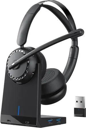 Wireless Headset, Wireless Headset with Mic for Work, AI Noise Cancelling, 65 Hrs Working Time, Bluetooth Headphones