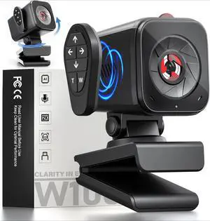 Webcam for PC/Laptop/Mac with Remote Control, 2K Computer Camera, Low-Light Correction, AI-Noise Canceling Mics, Adjustable Field of View