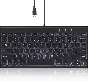 Wired Mini Backlit Keyboard - Thin and Silent Scissor Keys - White Backlight Color