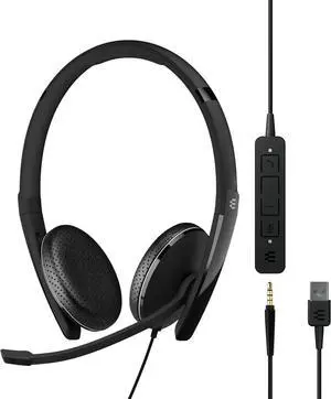 Wired Double-Sided Headset - 3.5mm Jack and USB Connectivity - Superior Stereo Sound - Enhanced Comfort - Black
