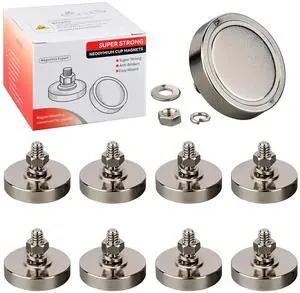 Neodymium Cup Magnets,1/4-20 Male Threaded Powerful Rare Earth Magnets,92lbs Anti-Broken Heavy Duty Magnets,8PCS
