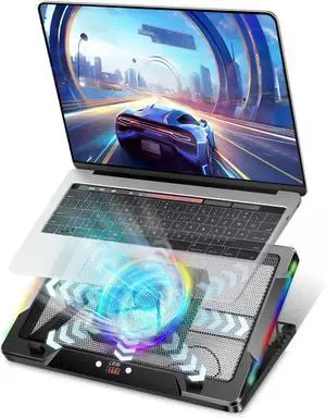Gaming Laptop Cooling Pad with Movable Fan and Automatic Speed Adjustable, Music Sync RGB Light