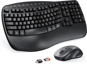 Ergonomic Keyboard and Mouse Wireless Combo, Wave Keys Natural Typing, 2.4G Wireless Keyboard with Wrist Rest
