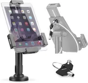 Anti-Theft Tablet Security Stand Kiosk - Table Mount Desktop Tablet Case Holder W/ Lock, Adjustable Clamp Arm