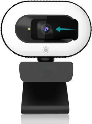 1080P Webcam with Ring Light and Privacy Cover, Auto-Focus, Plug and Play, Web Camera for Online Learning