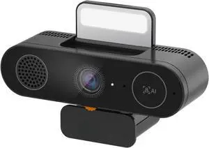 5-in-1 Design 4K Webcam with Speaker and Microphone, Built-in Light, Privacy Cover, AI Auto-Framing Cam