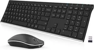 2.4G Wireless Keyboard and Mouse Combo Stainless Steel Ultra Slim Full Size Keyboard and Ergonomic Mice