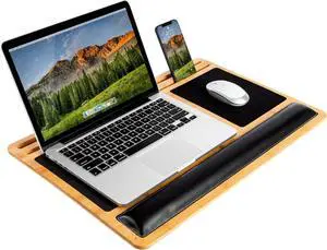 Lap Board with Wrist Rest, Mouse Pad, and Phone Holder - Natural - Fits up to 17.3 Inch Laptops and Most Tablets