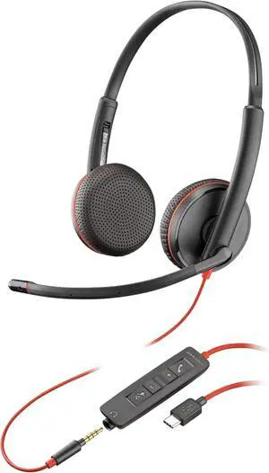 3225 Wired Headset (Plantronics) - Noise-Canceling Mic  Stereo Design - Connect to PC/Mac/Mobile via USB-C, USB-A