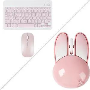 Ultra-Slim Pink Ergonomic Small Rechargeable Bluetooth Keyboard Mouse Set (Pink),Cute Bunny Mouse