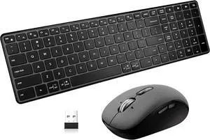 Wireless Bluetooth Keyboard and Mouse Combo (USB + Dual BT), Multi-Device Slim Keyboard and Mouse Set Compatible