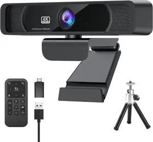 4K UHD Webcam with Built-in AI Noise Reduction Dual Microphones,120° Wide Angle Zoomable Webcam with Remote
