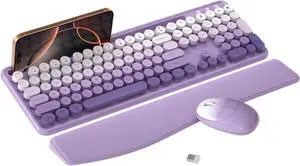 Colorful Wireless Computer Keyboard and Mouse Combo with Phone Holder, Wrist Rest, , 2.4GHz Wireless, for PC and Laptop (Purple Gradient)