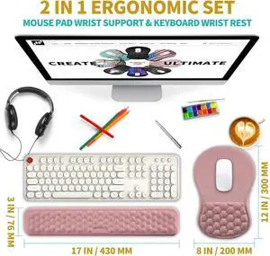 FOR2 in 1 Ergonomic Mouse Pad Wrist Support & Wrist Rest for Computer Keyboard Set(2In1 Set, Pink) FOR2 in 1 Ergonomic Mouse Pad Wrist Support & Wrist Rest for Computer Keyboard Set(2In1 Set, Pink)