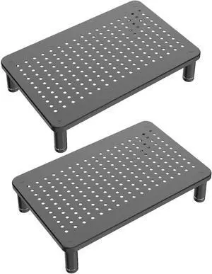 2-Pack Monitor Riser Laptop Stand, Adjustable Legs, Stackable, 14.5" x 9.25" x 3.25" Max Height, Matte Black Steel-Black.