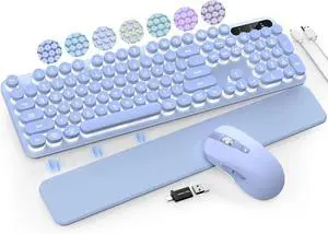Wireless Keyboard and Mouse - Detachable Wrist Rest, Light Up Letters, 2.4G Rechargeable Combo for Mac, Windows, PC, Laptop, (Purple)