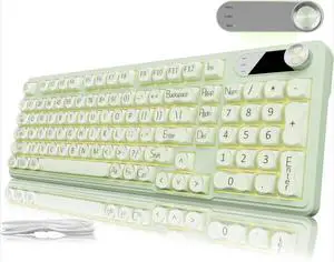 98 Keys Creamy Gaming Keyboard with Number Pad, Display Screen & Media Knob RGB Silent Wired Computer Keyboard for Laptop PC Gamer - Green