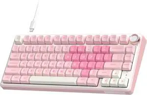 R75 Mechanical Keyboard Wired with Volume Knob, 75% Keyboard Gasket Mounted, MDA Profile, PBT Keycaps, Pink