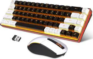 Wireless Gaming Keyboard and Mouse Combo, Rechargeable 2000mAh Battery,Mini Mechanical Feel Anti-ghosting Keyboard + Mice for Gaming, (Black-White)