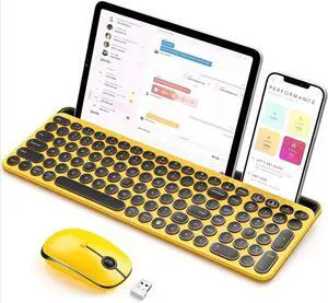 CTU-301 Multi-Device Bluetooth + 2.4G Wireless Keyboard Mouse with Tablet Holder for MacBook/Windows Computer Yellow