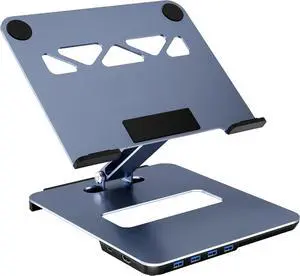Laptop Stand with USB C 6in1 Docking Station, HDMI 4K@60Hz, 4*USB3.0, 100W PD Compatible with MacBook Pro/Air, iPad Pro, XPS, Thinkpad