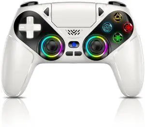 FOR-LED Wireless Controller for PS5, Compatible with PS5 Pro/Slim/PC, Dual Vibration, 3.5mm Audio Jack, 6-Axis Motion Contro Gamepad with Speaker(White)