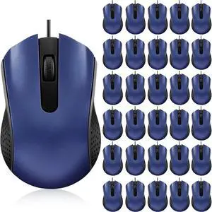 30 Pcs USB Wired Mouse Computer 3 Button Mice Bulk Corded USB Mouse(Blue)