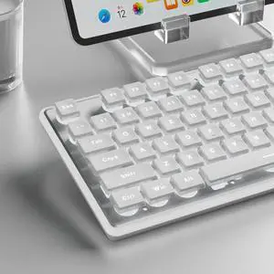 98 Keys Aesthetic Computer Keyboards,Metal Panel,Cute Wired Cream Membrane Keyboard for Windows/PC-White