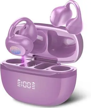 Open Ear Earbuds,Wireless Earbuds Bluetooth 5.4 Ergonomic Clip-On Ear buds, Bone Conduction Over The Ear Headphones 48H Playtime