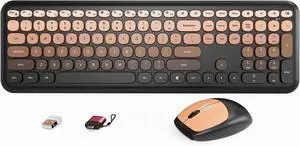 Wireless Keyboard and Mouse Combo, Full-Size Retro Typewriter Keyboard with Round Keycaps, Ergonomic Design for Windows PC