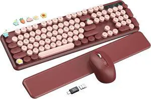 Wireless Keyboard and Mouse Combo - Foldable Legs, 2.4GHz Full-Size Keyboard for PC, Laptop, Windows - (Wine Red)