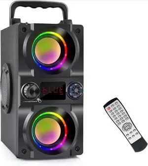 Bluetooth Speaker, 40W (60W Peak) Portable Wireless Speaker with Colorful Lights, Double Subwoofer Heavy Bass, FM Radio, Bluetooth 5.0