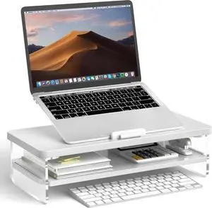 2-Tier Laptop Stand Adjustable Riser Holder,Ventilated Cooling Ergonomic Computer Desk Organizer for 10-17.3" Notebook