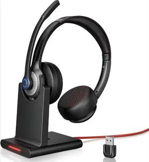 Wireless Headset Bluetooth Headset - with USB Dongle, Charging Base & Mic Mute for Computer/Laptop/PC/iPhone/Android/Cell Phones