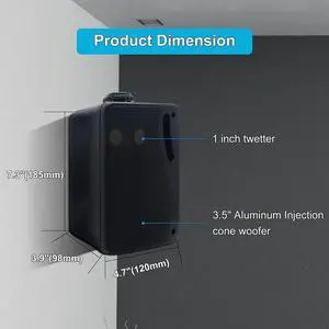 POutdoor Speakers Wired Waterproof -3.5 Inch 3 Way 200W Surface Marine & Wall Mount Speakers, Ideal for Home, Boat, Indoor Outdoor UseBlack