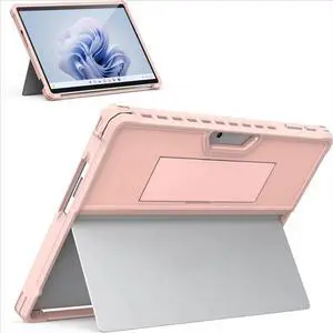 13 Inch, All-in-One Protective Rugged Cover with Hand Strap, Compatible with Type Cover Keyboard, Rose Gold