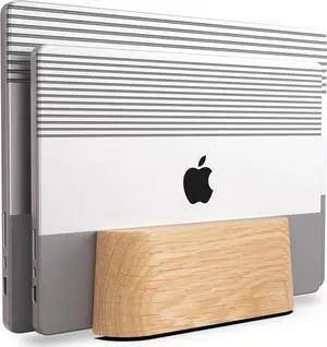 Adjustable Dual Vertical Laptop Stand for Desk, Wooden Laptop Holder, MacBook Pro Stand, Wood Mac Air Dock