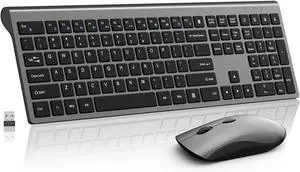 Wireless Mouse and Keyboard Combo, Silent Full-Size Computer Keyboard with Calculator Button, 2400 DPI Mouse, Set for Laptop PC Windows Mac - Space Grey