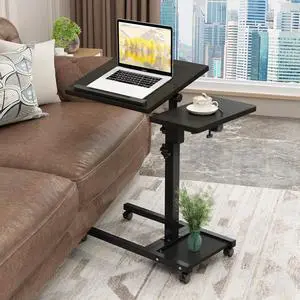 Laptop Desk Stand for Bed Portable Desk Overbed Bedside Mobile Laptop Table Rolling Foldable Table Adjustable Height