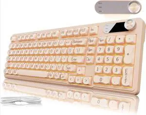 98 Keys Creamy Gaming Keyboard with Number Pad, Display Screen & Media Knob RGB Silent Wired for Laptop PC Gamer - Cream Pink