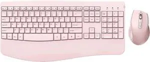 Wireless Keyboard and Mouse - Full Size Ergonomic Keyboard with Palm Wrist Rest Ergonomic Mouse Cordless for Windows Computers Laptops - Light Pink (Upgrade)
