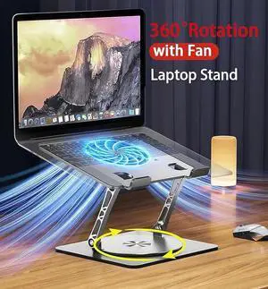 Laptop Cooling Stand with Fan and 360 ° Rotating Base, Adjustable Height Screen Sharing, Compatible Up to 17 Inches