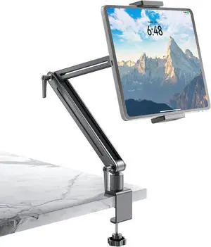 Adjustable Tablet Mount for Desk - 360 Degree Rotating Base Tall Arm Holder Stand Swivel Flexible Clamp para Tablet/Portable Monitor/Ebook